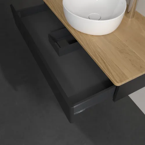 VILLEROY BOCH Toaletní stolek Antao, 1 zásuvka, 1000 x 190 x 500 mm, přední strana bez konstrukce, černý matný lak / medový dub #K09051PD, obrázek 6