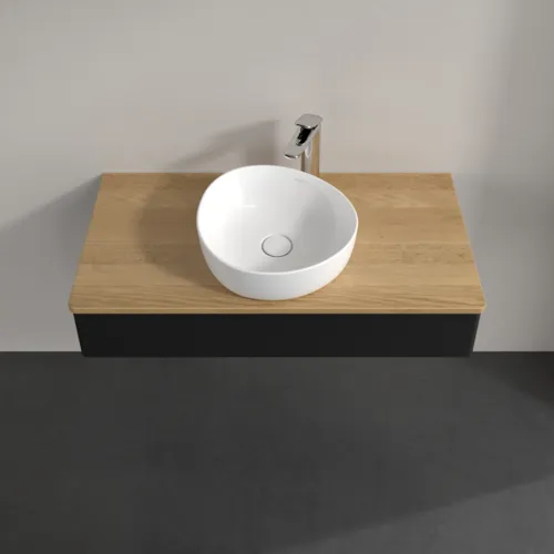 VILLEROY BOCH Toaletní stolek Antao, 1 zásuvka, 1000 x 190 x 500 mm, přední strana bez konstrukce, černý matný lak / medový dub #K09051PD, obrázek 4