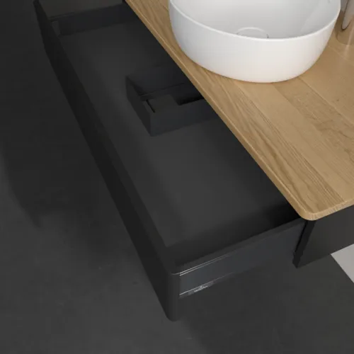 VILLEROY BOCH Toaletní stolek Antao, 1 zásuvka, 1000 x 190 x 500 mm, přední strana bez konstrukce, černý matný lak / medový dub #K09051PD, obrázek 7