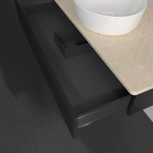 VILLEROY BOCH Toaletní stolek Antao, 1 zásuvka, 1000 x 190 x 500 mm, přední strana bez konstrukce, černý matný lak / Botticino #K09013PD, obrázek 7