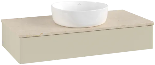 VILLEROY BOCH Toaletní skříňka Antao, 1 zásuvka, 1000 x 190 x 500 mm, přední strana bez konstrukce, Silk Grey Matt Lacquer / Botticino #K09013HJ