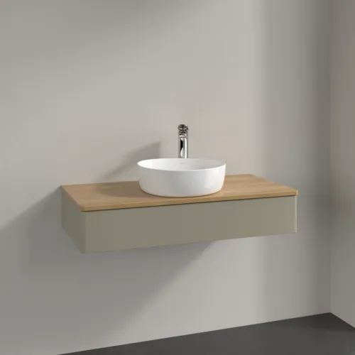 VILLEROY BOCH Toaletní skříňka Antao, 1 zásuvka, 1000 x 190 x 500 mm, přední strana bez konstrukce, Stone Grey Matt Lacquer / Honey Oak #K09051HK, obrázek 2