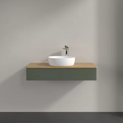 VILLEROY BOCH Antao toaletní skříňka, 1 zásuvka, 1000 x 190 x 500 mm, přední strana bez konstrukce, Leaf Green Matt Lacquer / Honey Oak #K09051HL, obrázek 3