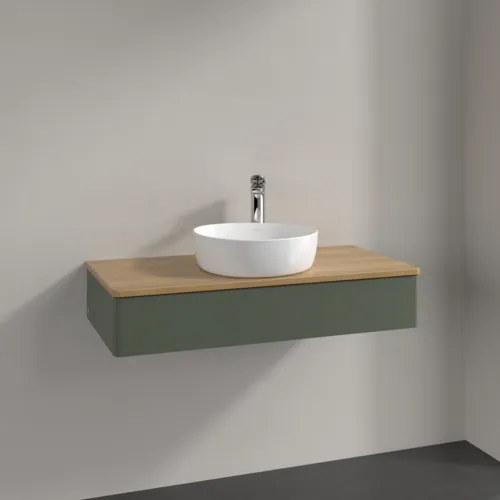 VILLEROY BOCH Antao toaletní skříňka, 1 zásuvka, 1000 x 190 x 500 mm, přední strana bez konstrukce, Leaf Green Matt Lacquer / Honey Oak #K09051HL, obrázek 2