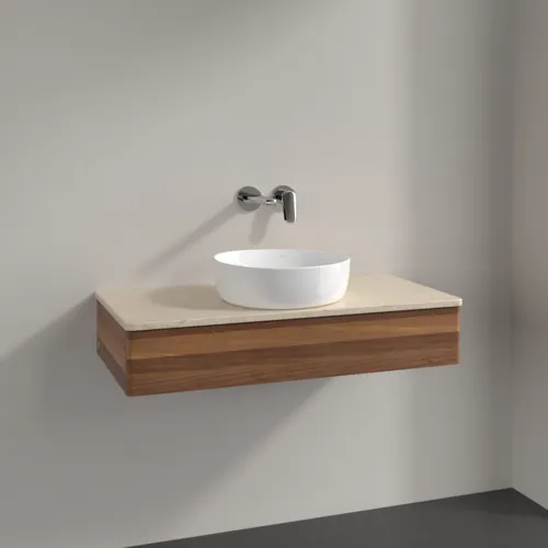 VILLEROY BOCH Toaletní skříňka Antao, 1 zásuvka, 1000 x 190 x 500 mm, přední strana bez konstrukce, teplý ořech / Botticino #K09013HM, obrázek 2