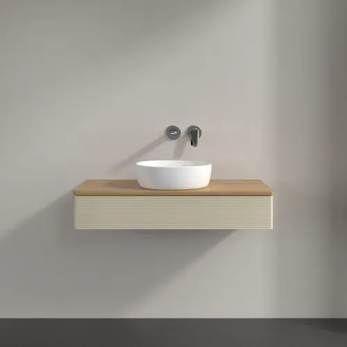 VILLEROY BOCH Toaletní skříňka Antao, 1 zásuvka, 1000 x 190 x 500 mm, přední strana s konstrukcí, hedvábně šedý matný lak / medový dub #K09111HJ, obrázek 3