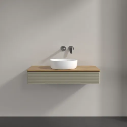 VILLEROY BOCH Toaletní skříňka Antao, 1 zásuvka, 1000 x 190 x 500 mm, přední strana s konstrukcí, Stone Grey Matt Lacquer / Honey Oak #K09111HK, obrázek 3