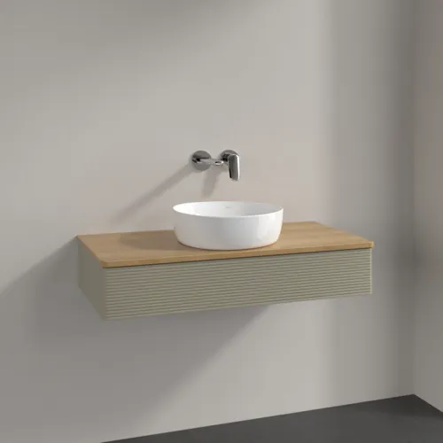 VILLEROY BOCH Toaletní skříňka Antao, 1 zásuvka, 1000 x 190 x 500 mm, přední strana s konstrukcí, Stone Grey Matt Lacquer / Honey Oak #K09111HK, obrázek 2