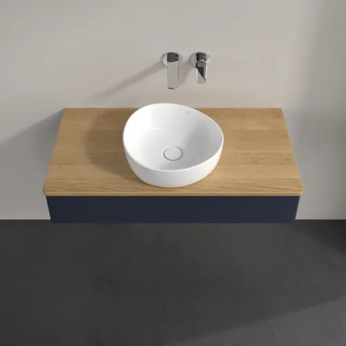 VILLEROY BOCH Toaletní skříňka Antao, 1 zásuvka, 1000 x 190 x 500 mm, strukturovaná přední část, matný lak Midnight Blue / dub medový #K09111HG, obrázek 4