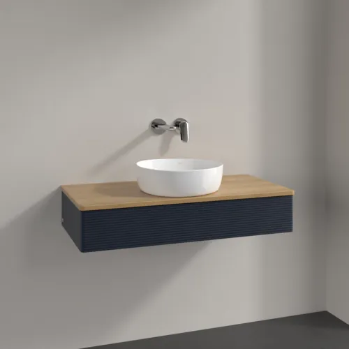 VILLEROY BOCH Toaletní skříňka Antao, 1 zásuvka, 1000 x 190 x 500 mm, strukturovaná přední část, matný lak Midnight Blue / dub medový #K09111HG, obrázek 2