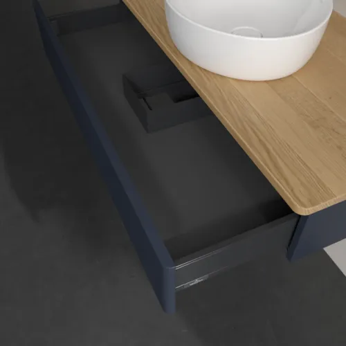 VILLEROY BOCH Toaletní skříňka Antao, 1 zásuvka, 1000 x 190 x 500 mm, strukturovaná přední část, matný lak Midnight Blue / dub medový #K09111HG, obrázek 7