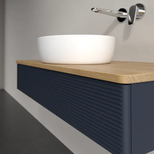 VILLEROY BOCH Toaletní skříňka Antao, 1 zásuvka, 1000 x 190 x 500 mm, strukturovaná přední část, matný lak Midnight Blue / dub medový #K09111HG, obrázek 5