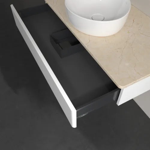 VILLEROY BOCH Toaletní skříňka Antao, 1 zásuvka, 1000 x 190 x 500 mm, přední strana bez konstrukce, bílý matný lak / Botticino #K09013MT, obrázek 5