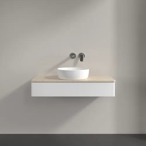VILLEROY BOCH Toaletní skříňka Antao, 1 zásuvka, 1000 x 190 x 500 mm, přední strana bez konstrukce, bílý matný lak / Botticino #K09013MT, obrázek 3