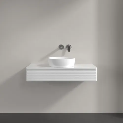 VILLEROY BOCH Toaletní skříňka Antao, 1 zásuvka, 1000 x 190 x 500 mm, strukturovaná přední část, lesklý bílý lak / lesklý bílý lak #K09110GF, obrázek 3