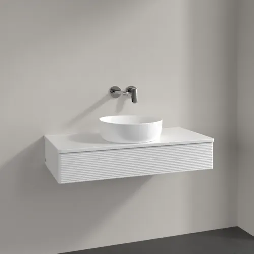 VILLEROY BOCH Toaletní skříňka Antao, 1 zásuvka, 1000 x 190 x 500 mm, strukturovaná přední část, lesklý bílý lak / lesklý bílý lak #K09110GF, obrázek 2