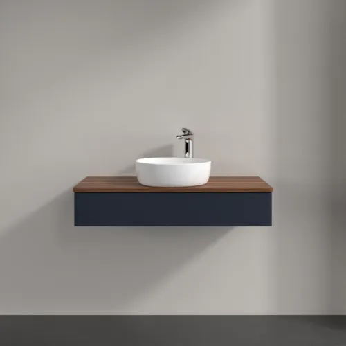 VILLEROY BOCH Toaletní skříňka Antao, 1 zásuvka, 1000 x 190 x 500 mm, přední strana bez konstrukce, půlnočně modrý matný lak / teplý ořech #K09052HG, obrázek 3