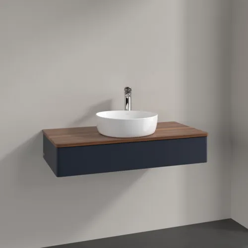 VILLEROY BOCH Toaletní skříňka Antao, 1 zásuvka, 1000 x 190 x 500 mm, přední strana bez konstrukce, půlnočně modrý matný lak / teplý ořech #K09052HG, obrázek 2
