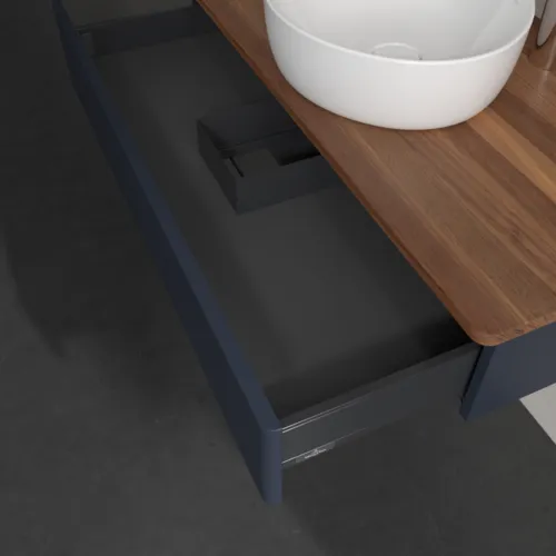 VILLEROY BOCH Toaletní skříňka Antao, 1 zásuvka, 1000 x 190 x 500 mm, přední strana bez konstrukce, půlnočně modrý matný lak / teplý ořech #K09052HG, obrázek 7