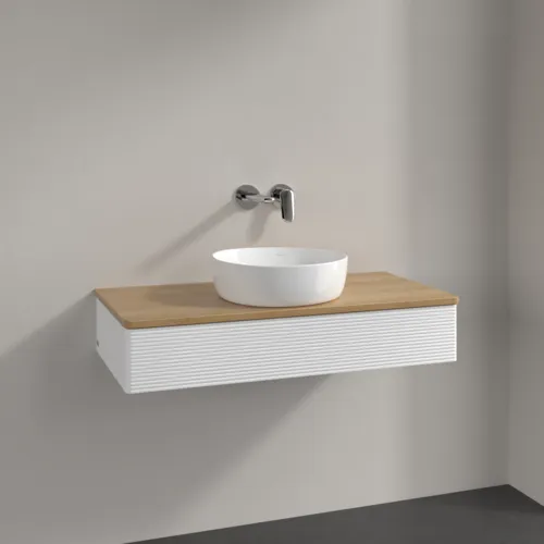 VILLEROY BOCH Toaletní skříňka Antao, 1 zásuvka, 1000 x 190 x 500 mm, přední strana s konstrukcí, bílý matný lak / medový dub #K09111MT, obrázek 2