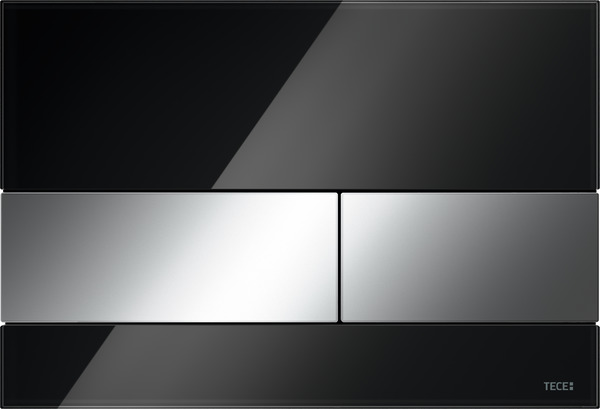 TECE TECEsquare toilet flush plate dual-flush system, polished black glass, bright chrome buttons #9240807