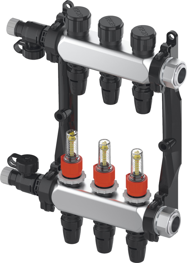 TECE TECEfloor stainless steel manifold HCM 12, model TECElogo-Push SLQ, with FRI, 1" flat sealing FT #77311112