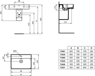 IDEAL STANDARD Umyvadlo Strada II 500x430 mm, s 1 otvorem pro baterii, s otvorem pro přepad (štěrbinové) #T292801 - Bílá (Alpine), obrázek 6