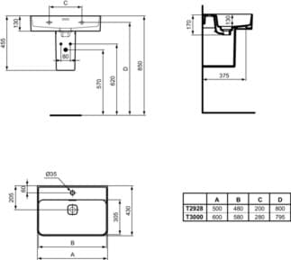IDEAL STANDARD Umyvadlo Strada II 500x430 mm, s 1 otvorem pro baterii, s otvorem pro přepad (štěrbinové) #T292801 - Bílá (Alpine), obrázek 7