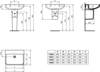 IDEAL STANDARD i.life B umyvadlo 600x480mm, bez otvoru pro baterii, s otvorem pro přepad (kulatý) #T533501 - Bílá (Alpine), obrázek 6