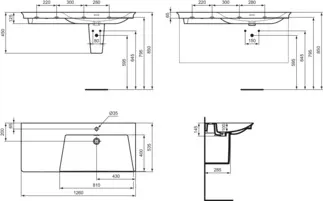 IDEAL STANDARD Nábytkové umyvadlo La Dolce Vita 1260x535mm, s 1 otvorem pro baterii, s otvorem pro přepad (štěrbinové) #E263301 - Bílá (Alpine), obrázek 5