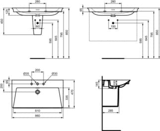 IDEAL STANDARD Nábytkové umyvadlo La Dolce Vita 860x470 mm, se 3 otvory pro baterii, s otvorem pro přepad (štěrbinové) #E267601 - Bílá (Alpine), obrázek 5
