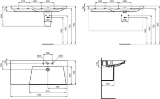 IDEAL STANDARD Nábytkové umyvadlo La Dolce Vita 1260x535mm, se 3 otvory pro baterii, s otvorem pro přepad (štěrbinové) #E269701 - Bílá (Alpine), obrázek 5