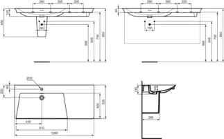 IDEAL STANDARD Nábytkové umyvadlo La Dolce Vita 1260x535mm, s 1 otvorem pro baterii, s otvorem pro přepad (štěrbinové) #E263201 - Bílá (Alpine), obrázek 5