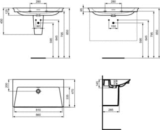 IDEAL STANDARD Nábytkové umyvadlo La Dolce Vita 860x470 mm, bez otvoru pro baterii, s otvorem pro přepad (štěrbinové) #E270101 - Bílá (Alpine), obrázek 5