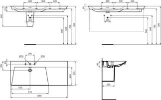 IDEAL STANDARD Nábytkové umyvadlo La Dolce Vita 1260x535mm, se 3 otvory pro baterii, s otvorem pro přepad (štěrbinové) #E269601 - Bílá (Alpine), obrázek 5