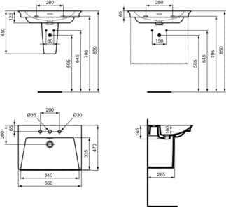 IDEAL STANDARD Nábytkové umyvadlo La Dolce Vita 660x470 mm, se 3 otvory pro baterii, s otvorem pro přepad (štěrbinové) #E267501 - Bílá (Alpine), obrázek 5