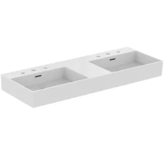 IDEAL STANDARD Extra dvojité umyvadlo 1215x450 mm, leštěné, se 3 otvory pro baterii na umyvadlo, s otvorem pro přepad (štěrbinový) #R056001 - Bílá (Alpine)