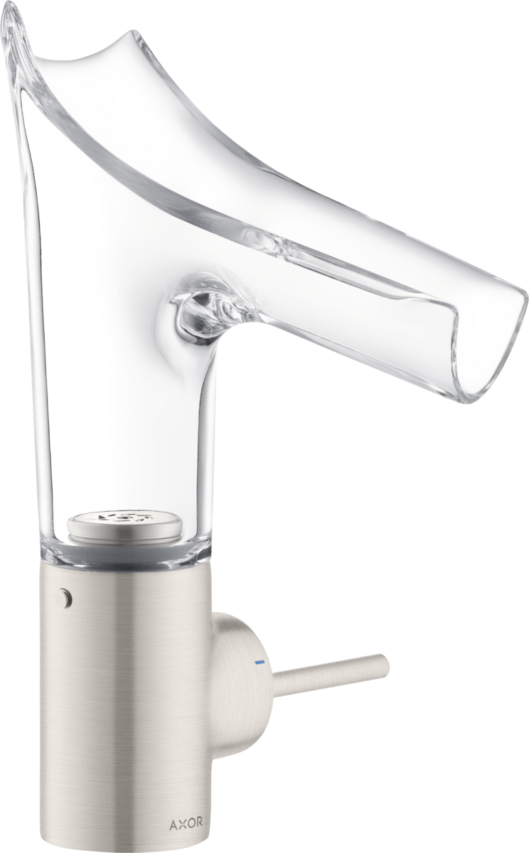 HANSGROHE AXOR Starck V jednopáková umyvadlová baterie 140 se skleněnou výpustí a výsuvným odpadem #12112800 - nerezová ocel Optic