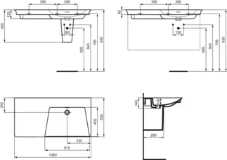 IDEAL STANDARD Nábytkové umyvadlo La Dolce Vita 1060x535mm, bez otvoru pro baterii, s otvorem pro přepad (štěrbinové) #E2704MA - Bílá (Alpine) s Ideal Plus, obrázek 5