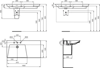 IDEAL STANDARD Nábytkové umyvadlo La Dolce Vita 1060x535 mm, se 3 otvory pro baterie, s otvorem pro přepad (štěrbinový) #E2678MA - Bílá (Alpine) s Ideal Plus, obrázek 5