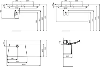IDEAL STANDARD Nábytkové umyvadlo La Dolce Vita 1060x535mm, bez otvoru pro baterii, s otvorem pro přepad (štěrbinové) #E2703MA - Bílá (Alpine) s Ideal Plus, obrázek 5