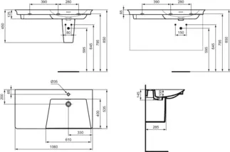 IDEAL STANDARD Nábytkové umyvadlo La Dolce Vita 1060x535 mm, s 1 otvorem pro baterii, s otvorem pro přepad (štěrbinové) #E2647MA - Bílá (Alpine) s Ideal Plus, obrázek 5