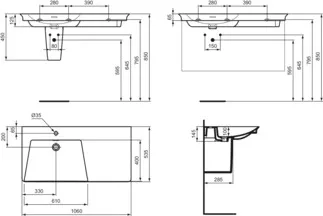 IDEAL STANDARD Nábytkové umyvadlo La Dolce Vita 1060x535 mm, s 1 otvorem pro baterii, s otvorem pro přepad (štěrbinové) #E2646MA - Bílá (Alpine) s Ideal Plus, obrázek 2