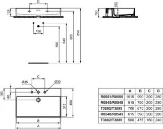 IDEAL STANDARD Extra umyvadlo 815x450 mm, se 3 otvory pro baterie, s otvorem pro přepad (štěrbinové) #R054501 - Bílá (Alpine), obrázek 6
