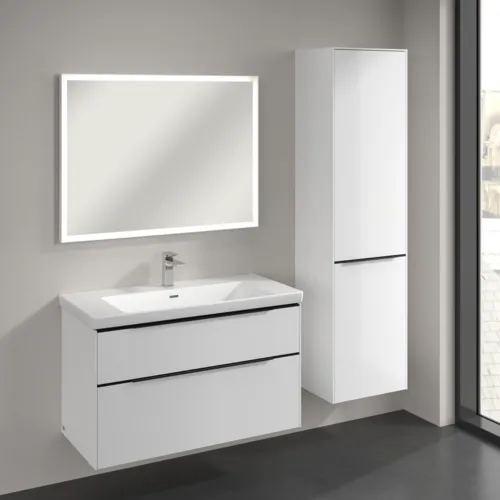 VILLEROY BOCH Spížní skříňka Subway 3.0, 1 dveře, 1 klapka na prádlo, 450 x 1710 x 362 mm, lesklá bílá / lesklá bílá #C59301VE, obrázek 3