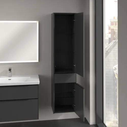VILLEROY BOCH Subway 3.0 Vysoká skříňka, 2 dvířka, 1 zásuvka, 400 x 1710 x 362 mm, grafitová / grafitová #C59101VR, obrázek 5