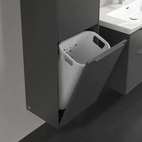 VILLEROY BOCH Spížní skříňka Subway 3.0, 1 dveře, 1 klapka na prádlo, 450 x 1710 x 362 mm, grafitová / grafitová #C59202VR, obrázek 6