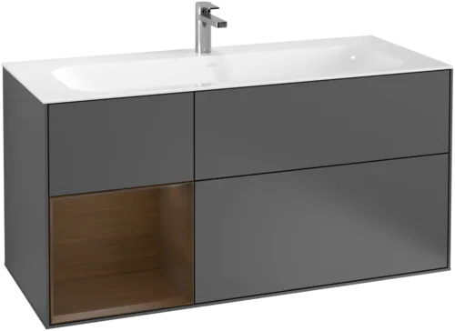 VILLEROY BOCH Toaletní skříňka Finion, s osvětlením, 3 výsuvy, 1196 x 591 x 498 mm, antracitový matný lak / ořechová dýha #F060GNGK, obrázek 2