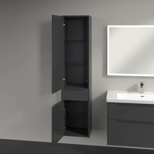 VILLEROY BOCH Subway 3.0 Vysoká skříňka, 2 dvířka, 1 zásuvka, 400 x 1710 x 362 mm, grafitová / grafitová #C59002VR, obrázek 5