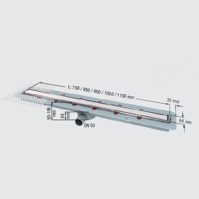 KESSEL sprchový žlab Linearis Comfort L: 1050 mm, boční odtok DN 50, WaD 45600,86